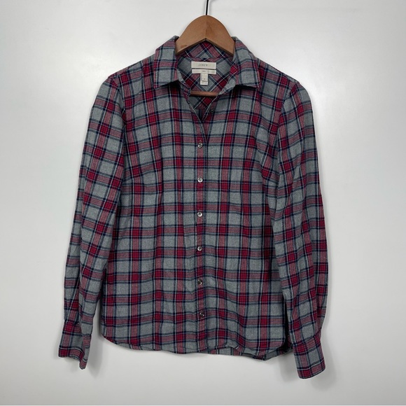 J Crew Boy Gray Tartan Plaid Flannel Button Up Blouse Womens Size 2 - Picture 13 of 13